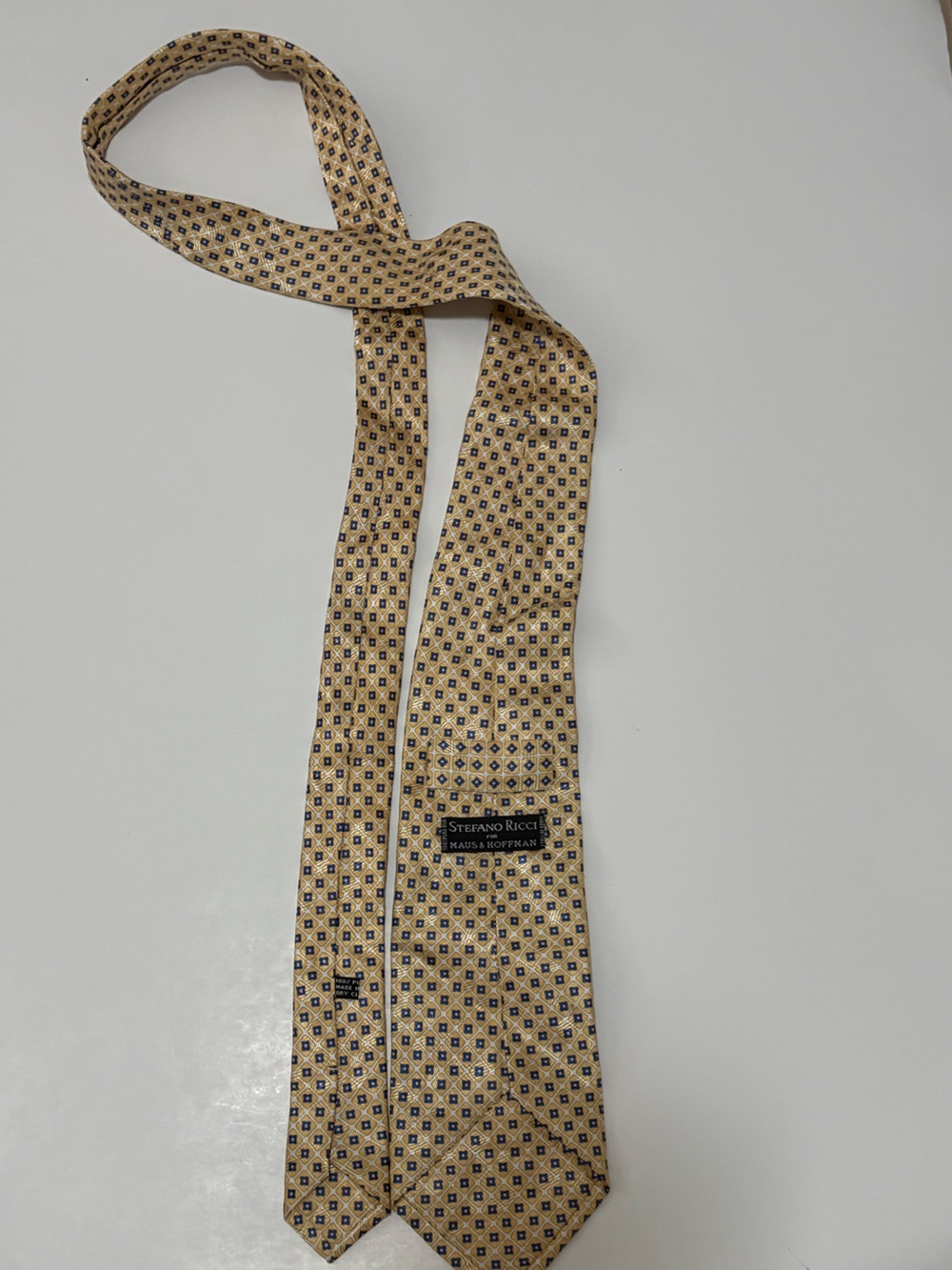 Stefano Ricci Yellow Silk Tie with Navy Diamond Motif